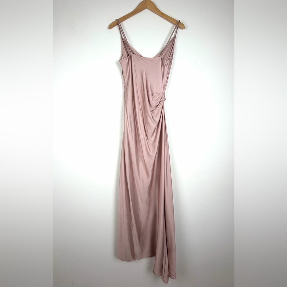 Zara Blush Cowl Neck Spaghetti Strap Slip Dress Asymmetrical Hem M - Picture 9 of 16
